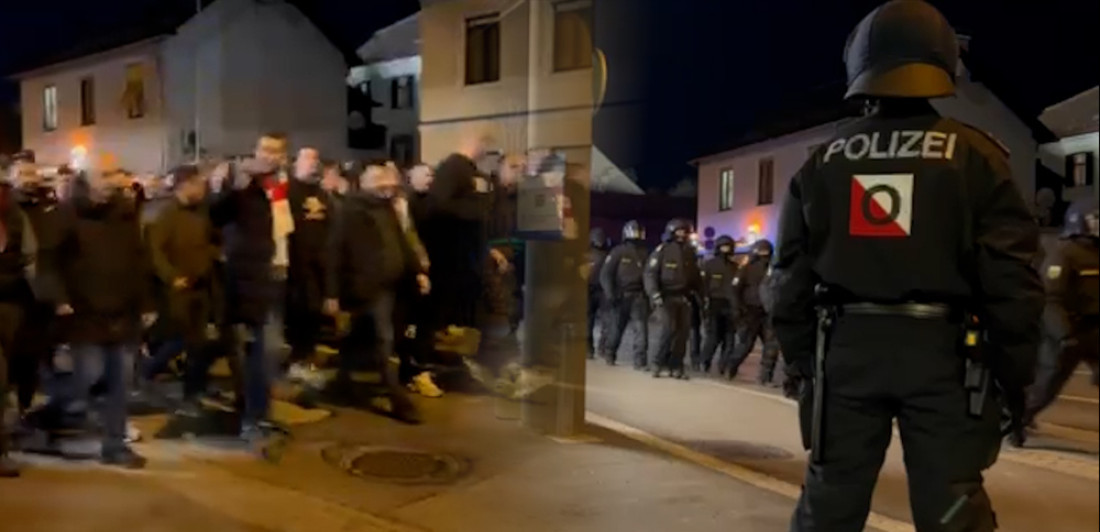 (VIDEO) Opsadno stanje u Gracu: Navijači Zvezde stužu na stadion Šturma uz pratnju velikog broja policajaca