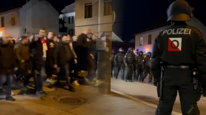 (VIDEO) Opsadno stanje u Gracu: Navijači Zvezde stužu na stadion Šturma uz pratnju velikog broja policajaca